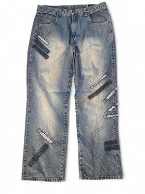 Vintage Phat Farm Baggy Embroidered Patchwork‎ Denim Jeans 36x33